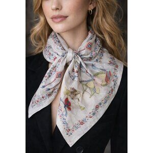 Vintage Made In Italy Pure Silk Scarf Floral Garden Print Square 35” Designer